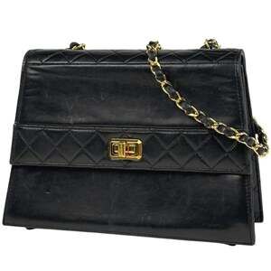 CHANEL Logo Chain Shoulder Bag, Single Flap, Size 2.55, Leather, Black, Women's